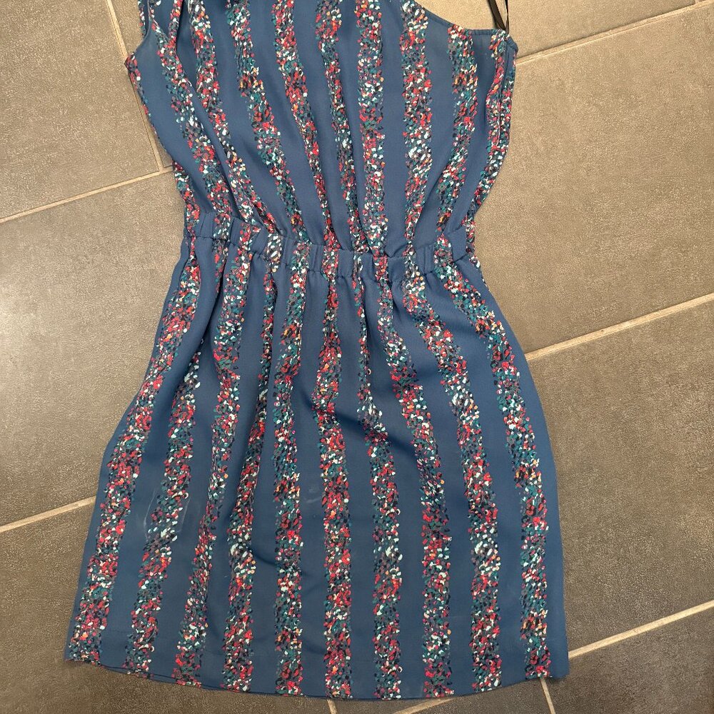 BCBGeneration one-shoulder dress blue with multicolor stripes - size small